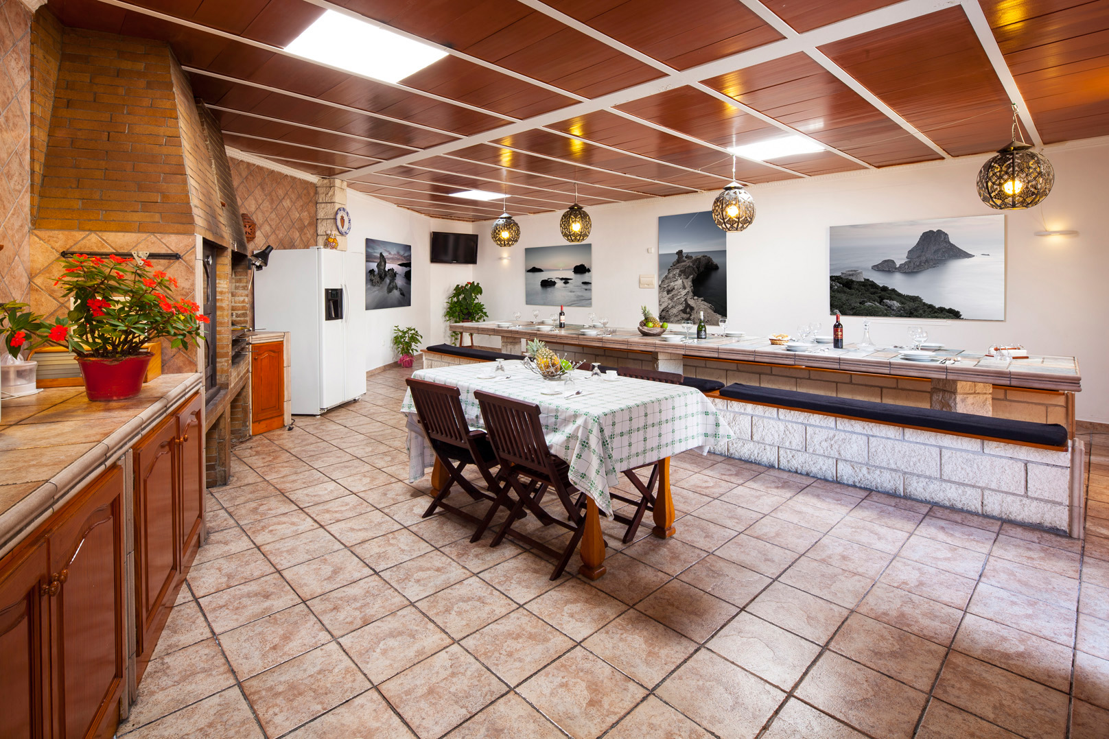 Huge kitchen and dining room with barbecue zone